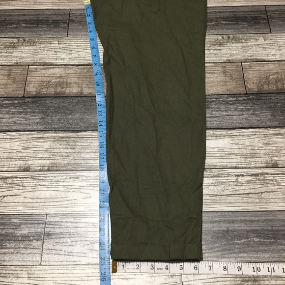 J Crew Linen Cotton Drawstring Pants Women’s 6 Olive Green Cuffed Pockets - Picture 2 of 11